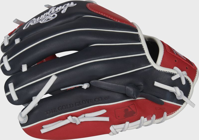 Pinky back view of black, red, and white 2022 Breakout 11.5-inch infield glove