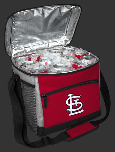 An open St. Louis Cardinals 24 can cooler filled with ice and drinks - SKU: 10200007111