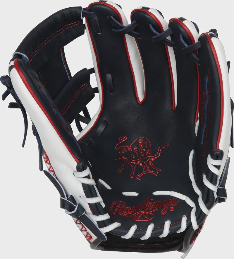 Shell palm view of red, white, and blue Limited Edition Heart of the Hide ColorSync 5.0 11.5-Inch I-Web Glove