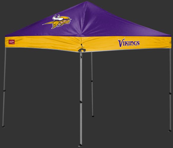 A purple/yellow Minnesota Vikings 9x9 shelter with a team logo on the left side - SKU: 03231075112