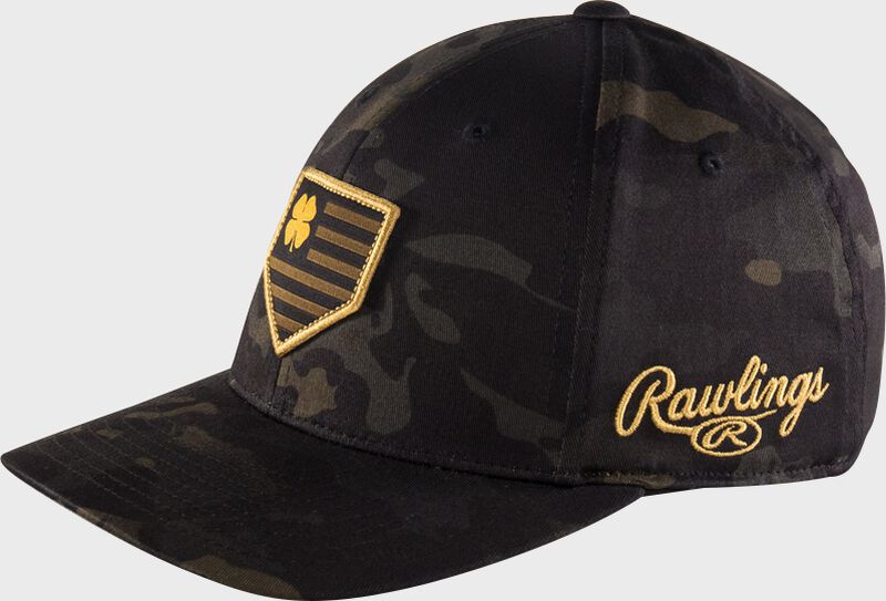 Left-side view of Rawlings Black Clover Camouflage Snapback Hat - SKU: BCRBCM0061