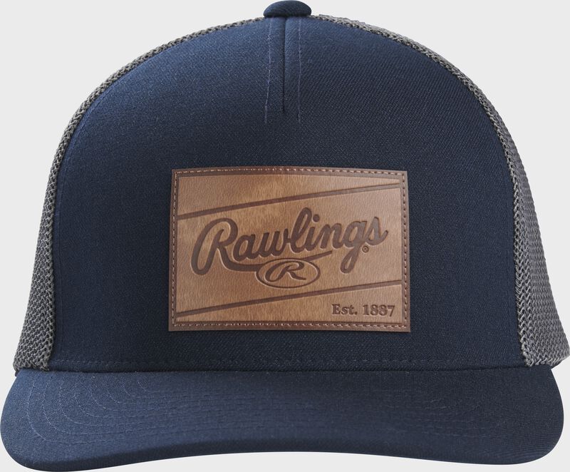 Front view of Rawlings Leather Patch Mesh Snapback Hat - SKU: RSGLPH