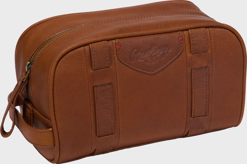 Front angle view of a tan Rawlings Home Run travel kit