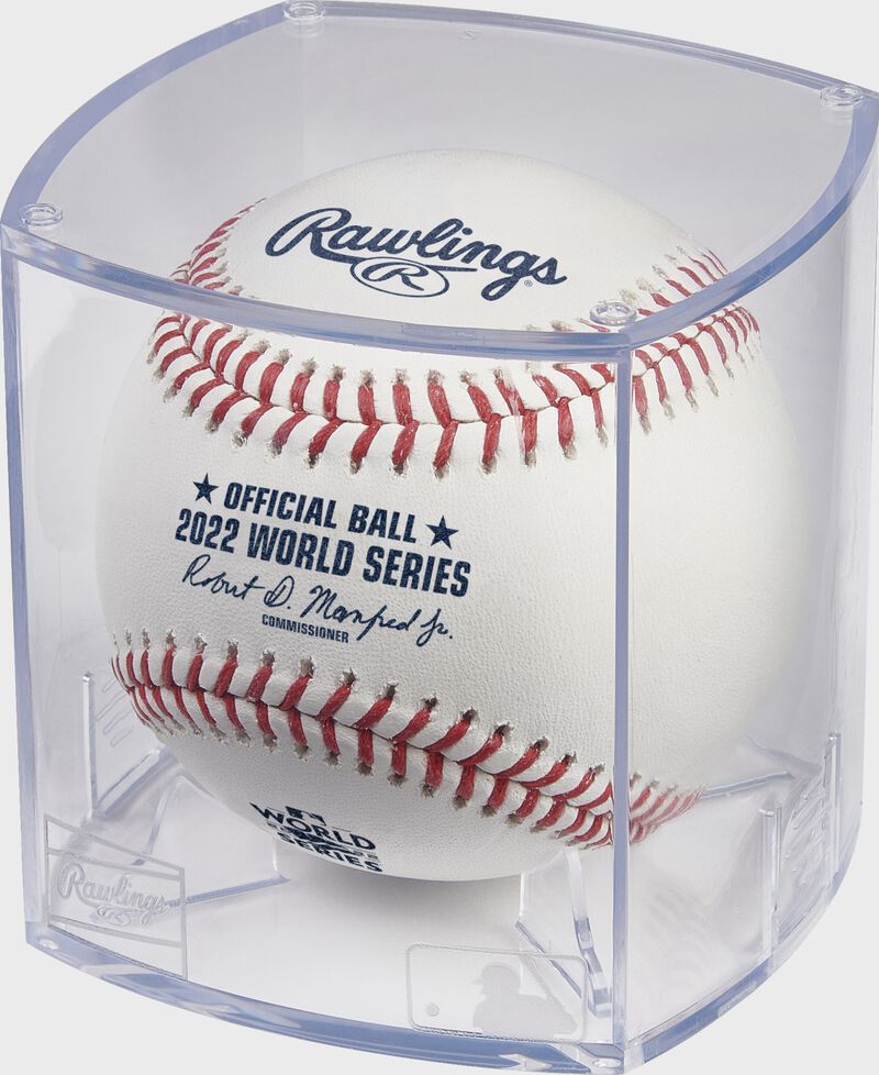 A Rawlings MLB World Series Commemorative Baseball | 1978-Present with the official ball MLB stamp in a case - SKU: WSBB loading=