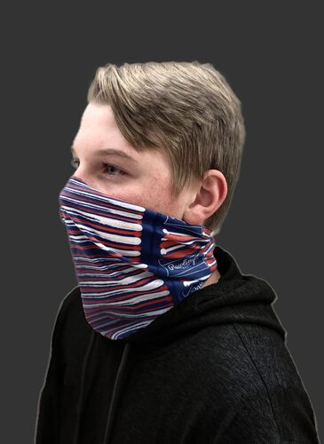 A kid wearing a flag & bats youth multi-functional head and face gear cover over his mouth and nose - SKU: YRC40003-999
