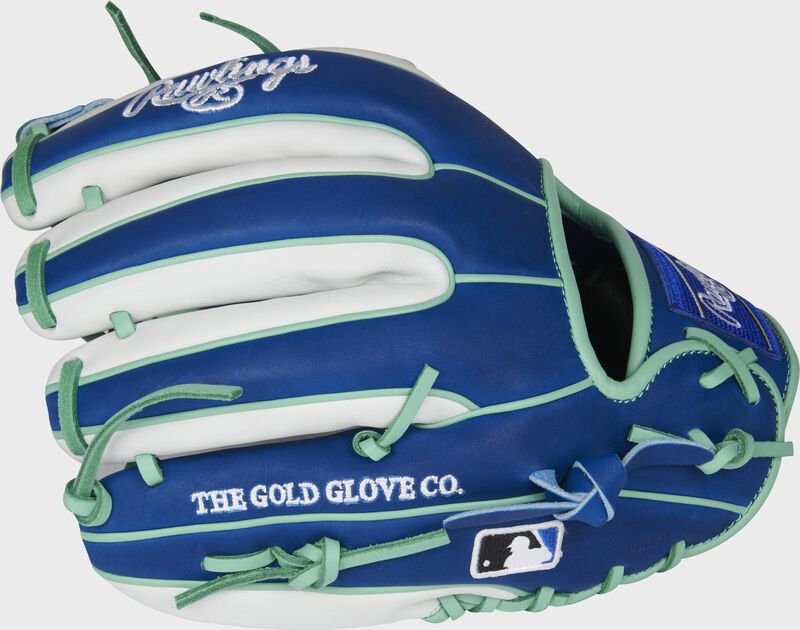 Back of a royal/white HOH R2G 11.5-Inch infield glove with the MLB logo on the pinky - SKU: PROR314-2RW loading=