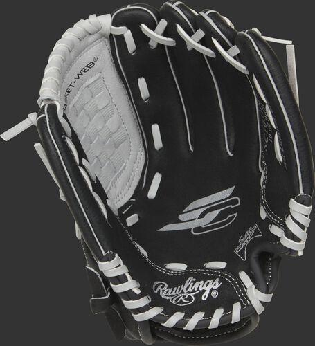 SC105BGB Rawlings Sure Catch youth glove with a black palm and grey laces