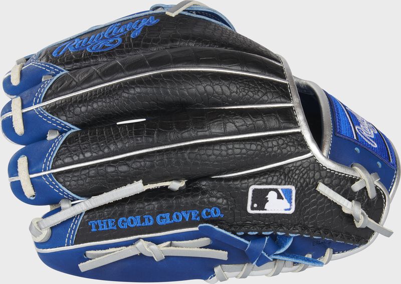 Black croc back of a Heart of the Hide R2G 11.75-Inch infield glove with hand-sewn welting and MLB logo on the pinky - SKU: PROR205-6RC