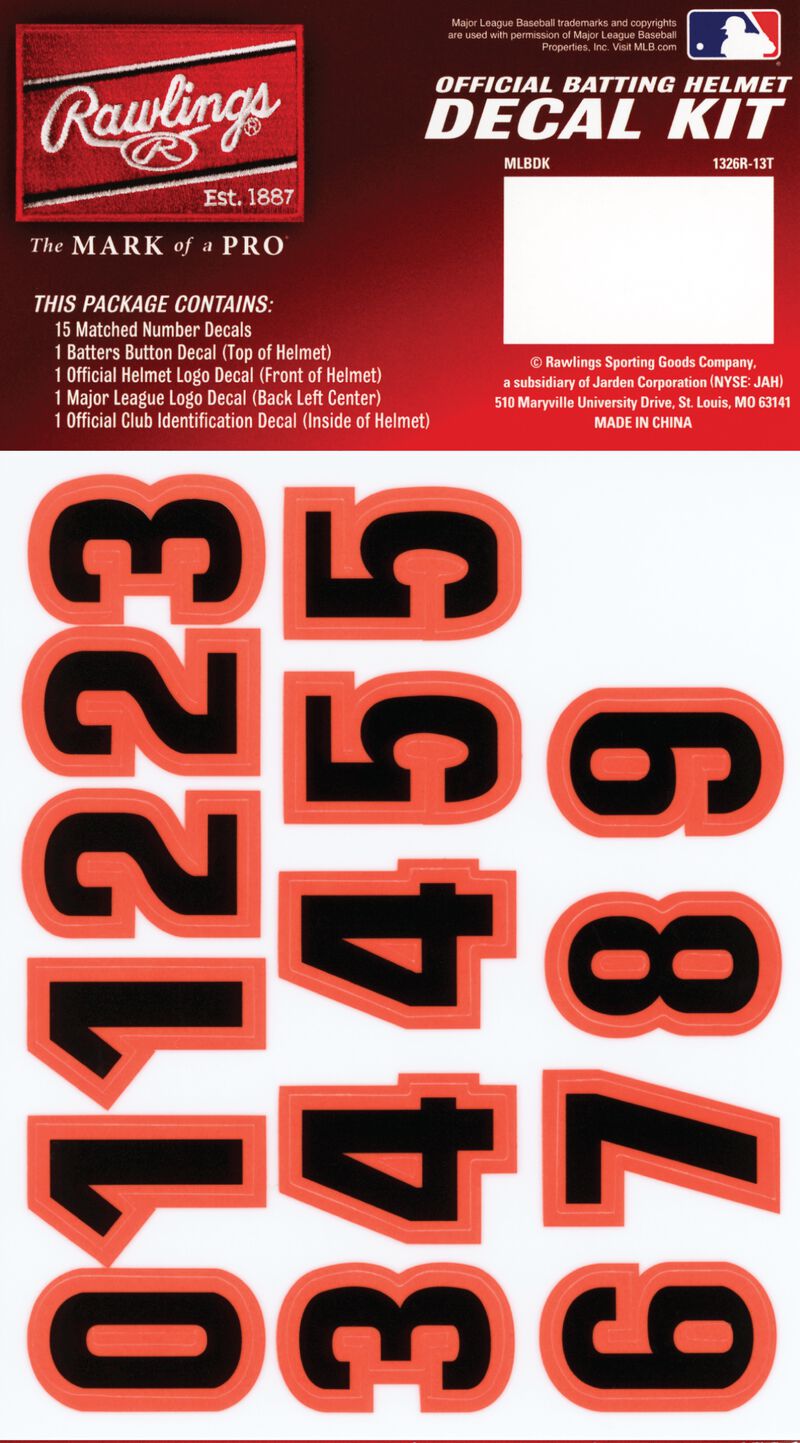 Rawlings MLB San Francisco Giants Decal Kit With Orange and Black Numbers SKU #MLBDC-SF