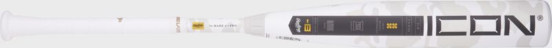 Image showing the full length of a white Rawlings Icon -8 USSSA bat