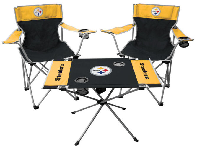 Front of Rawlings Black and Yellow NFL Pittsburgh Steelers 3-Piece Tailgate Kit With Two Kickoff Chairs, An Endzone Table, And A Transport Bag With Team Logo SKU #01041082511