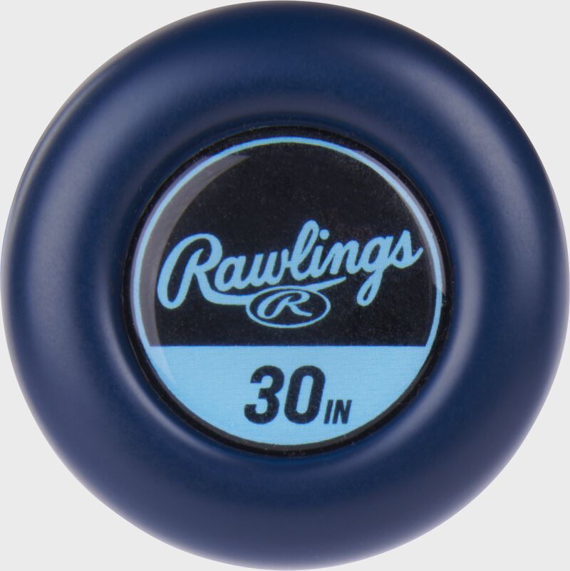 Dark blue knob of a 30" Rawlings Clout AI USSSA bat - SKU: RUT4C10