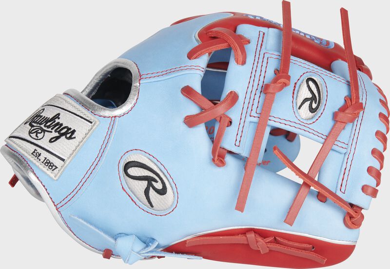 Thumb of a Columbia blue/scarlet 2021 exclusive Heart of the Hide R2G 11.5-Inch infield glove with an I-web - SKU: RSGPROR204W-2CBS loading=