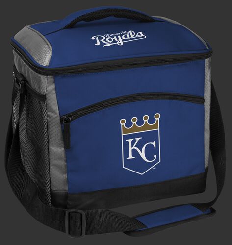 A blue Kansas City Royals 24 can soft sided cooler with screen printed team logos - SKU: 10200026111