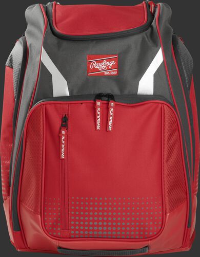 A scarlet Legion backpack with a Rawlings patch on the front - SKU: LEGION-S