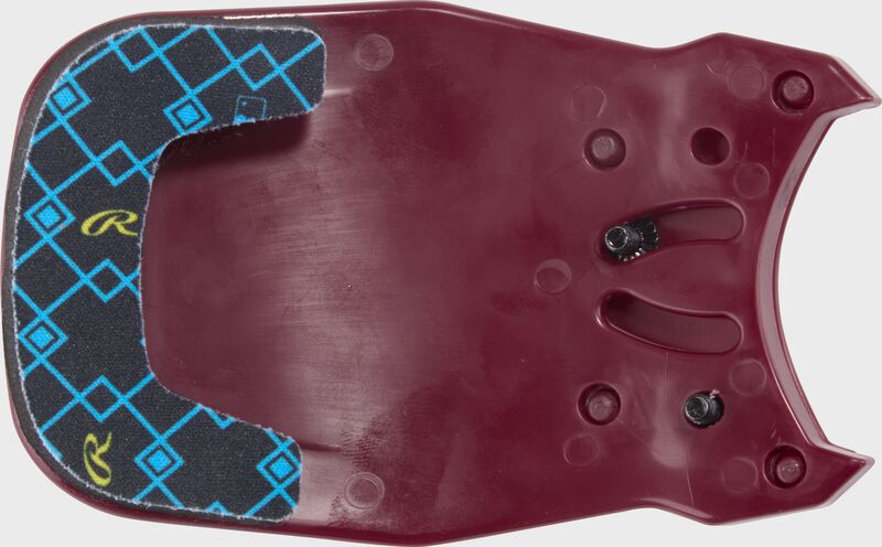 Inside of a maroon Rawlings RX2 Reverse adjustable batting helmet extension with black padding loading=