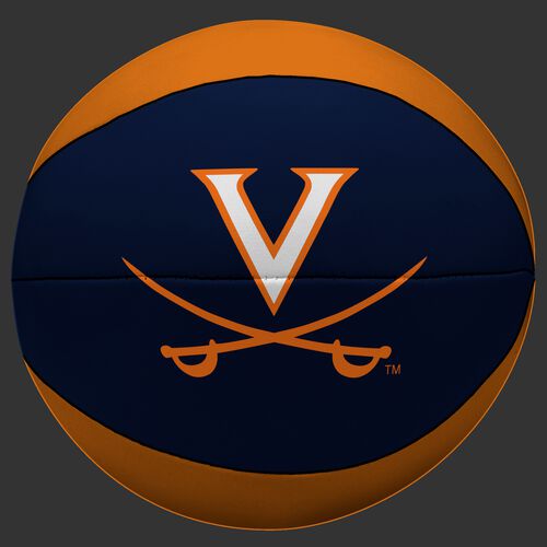 A NCAA Virginia Cavaliers softee basketball with alternating orange and navy panels and printed team logo SKU #04433107111