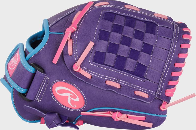 Thumb of a purple/Columbia blue/pink Sure Catch Softball 11-inch Youth Softball Glove