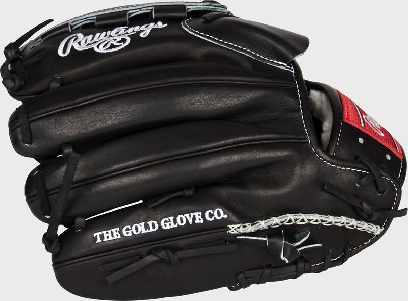 Black back of a Rawlings Pro Preferred infield/pitcher's glove with hand sewn welting - SKU: PRO1200PRBPRO
