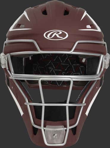 Front of a cardinal CHV27J Velo 2.0 hockey-style catcher's helmet