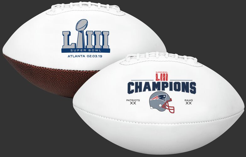 White NFL Super Bowl 53 Champions New England Patriots Full Size Football With Super Bowl Logo SKU #06851239167