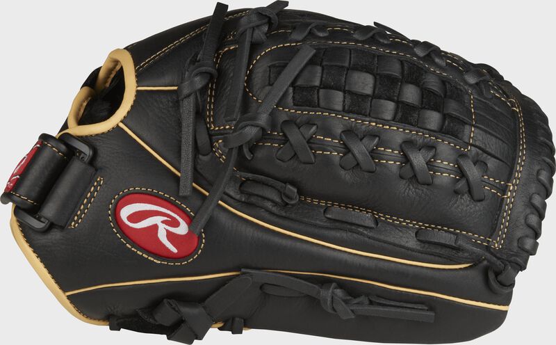 Thumb view of a black RSO125BCC Shut Out 12.5-inch outfield glove with black Double-Laced Basket web