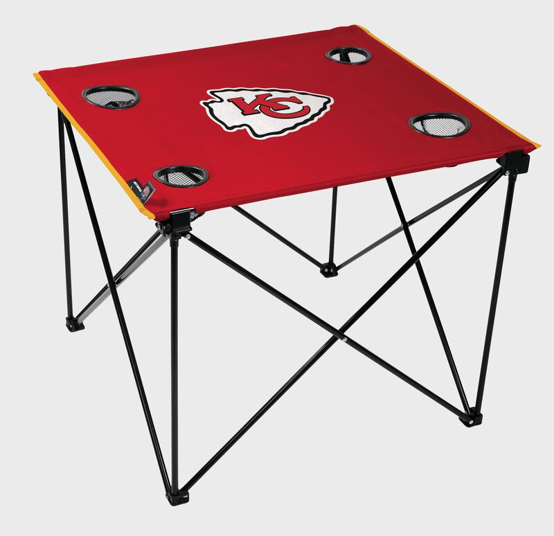 Rawlings Red NFL Kansas City Chiefs Deluxe Tailgate Table With Four Cup Holders and Team Logo Printed In The Middle SKU #00701071111 image number null