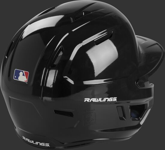 Back right of a black MCC01 Rawlings ventilated batting helmet