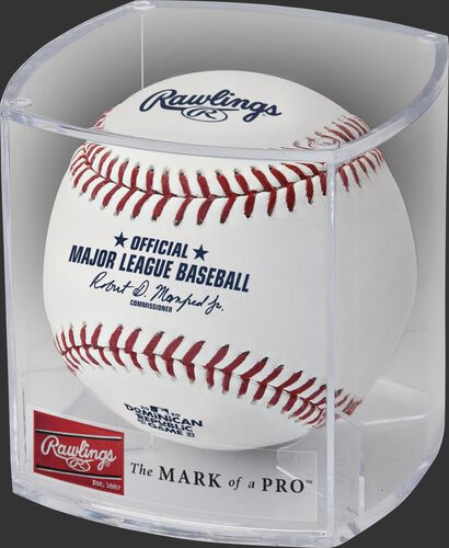 A MLB 2020 Dominican Republic Series baseball in a display cube - SKU: ROMLBDRS20