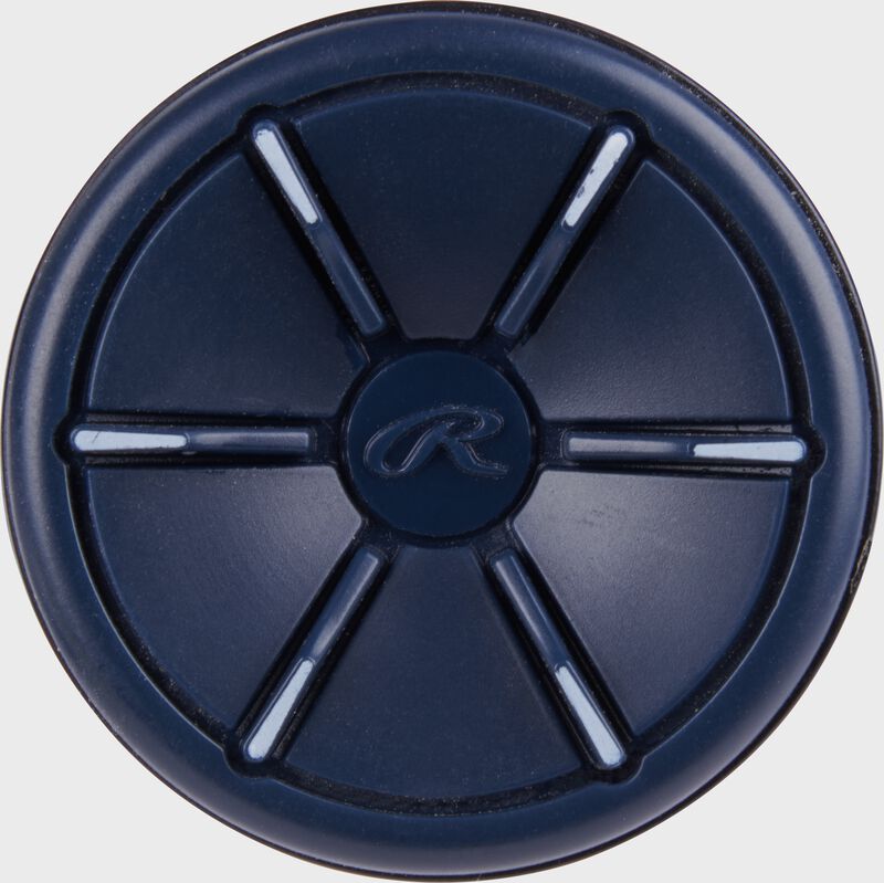 Navy end cap of a Rawlings 2025 Mantra fasptich bat