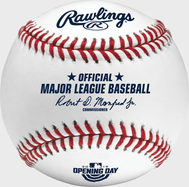 A ROMLBOD19 MLB 2019 Opening Day baseball with the Official Ball stamp and league commissioner's signature