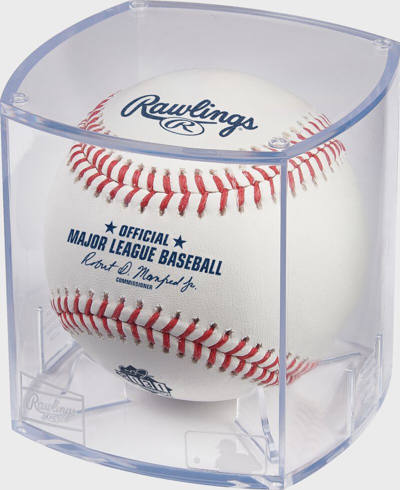 A Cal Ripken Jr. Iron Man Streak 30th Anniversary Commemorative Baseball in a clear display cube