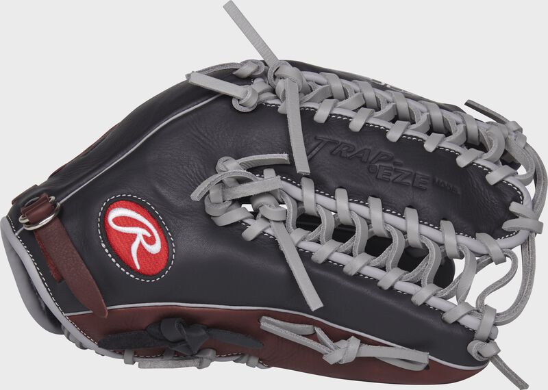 Thumb view of a R96019BSGFS R9 Series 12.75-inch outfield glove with a black Trap-Eze web