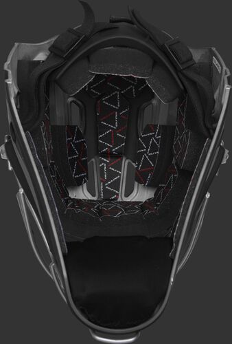 Inside foam of a black CHV27J Rawlings catcher's helmet