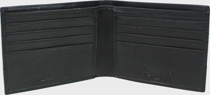 Inside of a black RW80004-001 Rawlings bi-fold wallet with 8 credit card slots