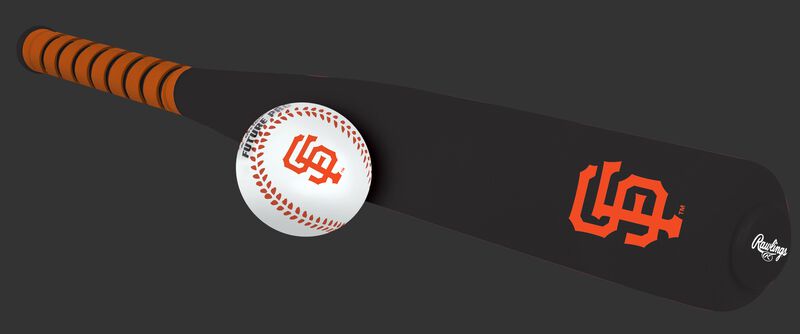 Side of Rawlings San Francisco Giants Foam Bat and Ball Set in Team Colors With Team Name and Logo On Front SKU #01860013111