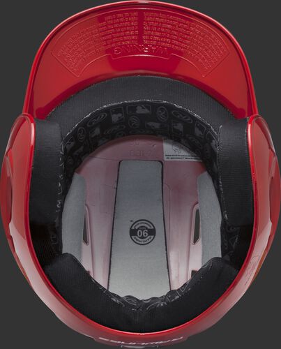 Inside padding of a scarlet S90PA high school/college RPR batting helmet