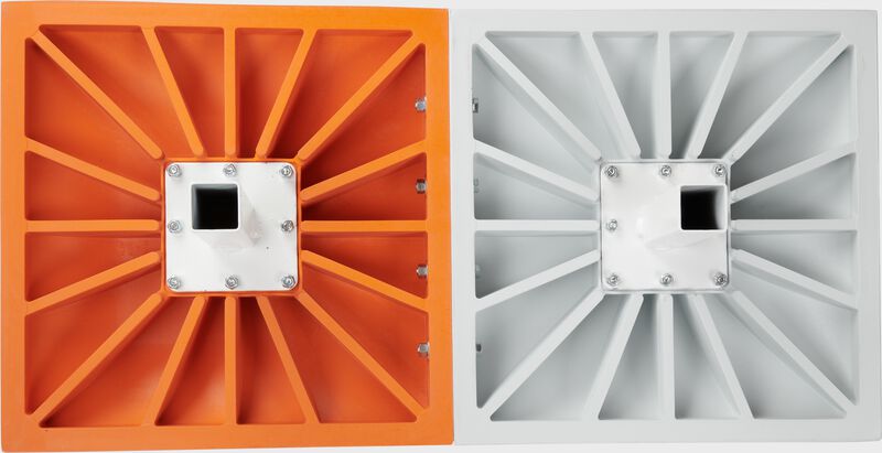 Bottom of an orange/white Hollywood slider double first base - SKU: HSDB
