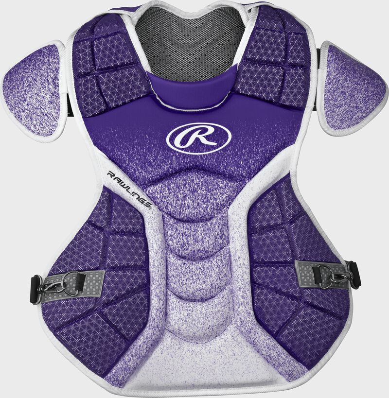 A purple/white CPVEL Velo series adult chest protector