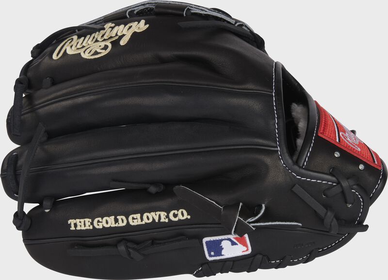 Black back of a Gerrit Cole Pro Preferred infield/pitcher's glove with the MLB logo on the pinky - SKU: RSGPROS1000-GC45