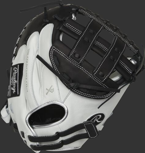 RLACM33FPBP 33-inch Liberty Advanced catcher's mitt with a white back, platinum binding/welting and adjustable pull strap