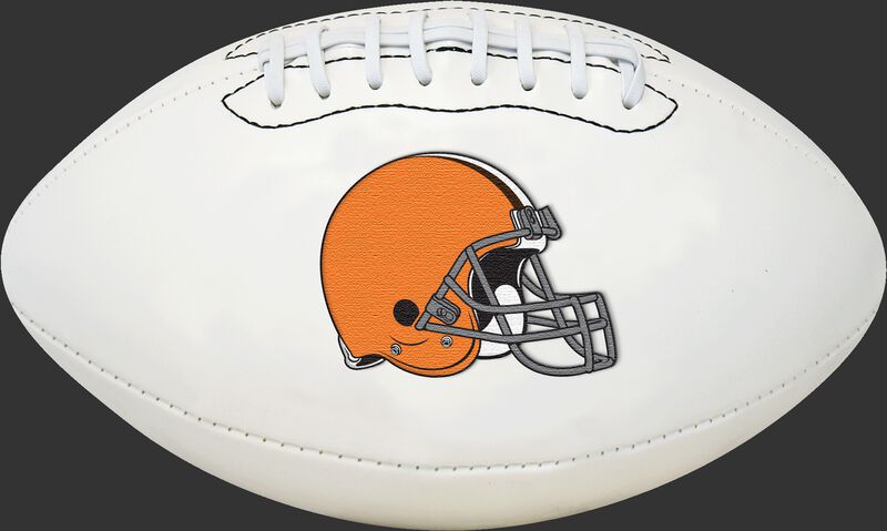 Cleveland Browns logo on a white NFL Cleveland Browns signature football