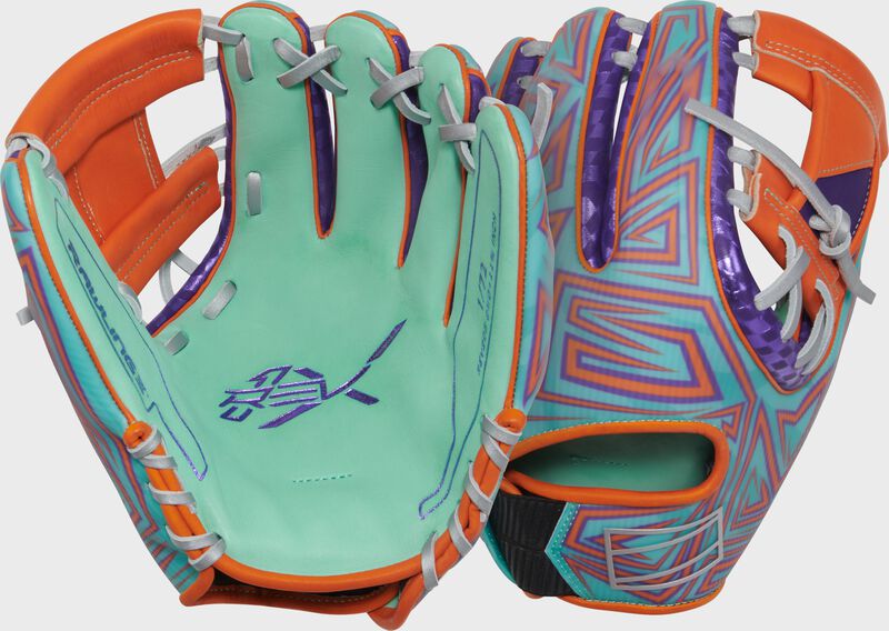 Two images showing the back & palm of a Rawlings Exclusive REV1X 11.75" infield glove
