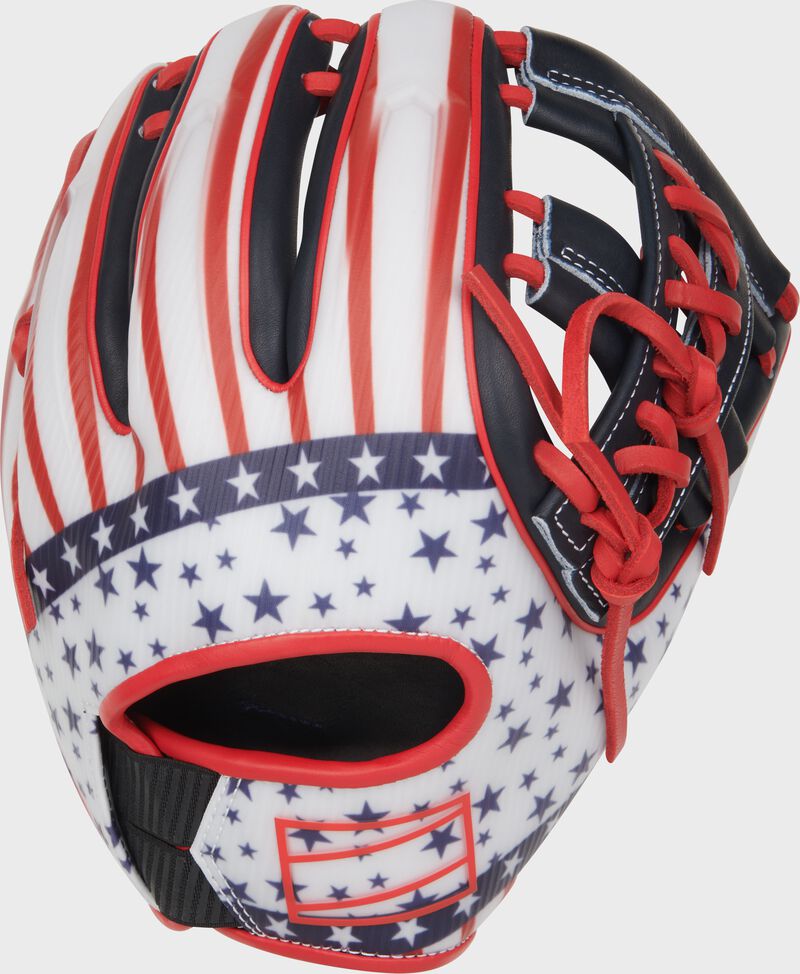 Back of a Rawlings 4th of July REV1X 11.5" infield glove