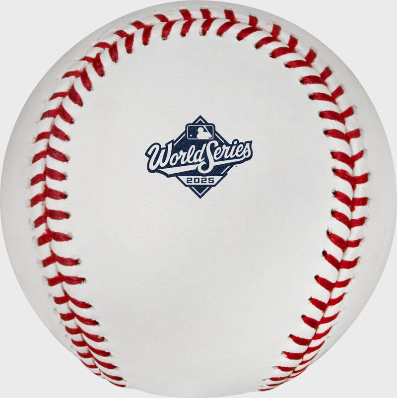 2025 MLB World Series logo stamped on an official MLB baseball loading=
