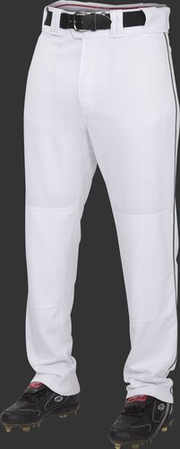 Front of Rawlings White/Dark Green Adult Semi-Relaxed Piped Pant - SKU #PRO150P-BG/DG-90
