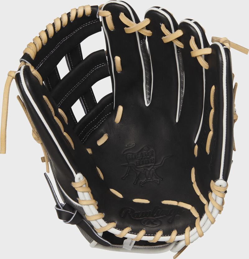 PRO3039-6BCF Rawlings 12.75-inch Hyper Shell outfield glove with a black palm and camel laces
