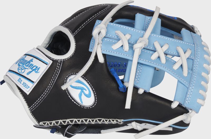 Thumb of a black Heart of the Hide ColorSync 6.0 11.75-Inch infield glove with a Columbia blue split single post web - SKU: PRO205-32CB