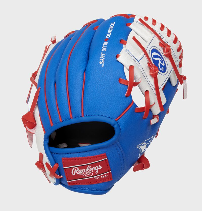 Back of a blue Rawlings Toronto Blue Jays I-web glove with a red Rawlings patch - SKU: 22000004111