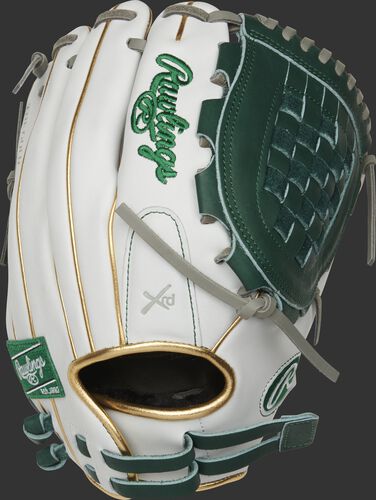 RLA120-3DG 12-inch Liberty Advanced infield/pitcher's Basket web glove with a white back and gold binding/welting